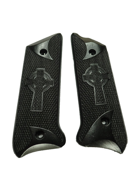 --Ebony Celtic Cross #1 Ruger Mark II/III Grips Checkered Engraved Textured