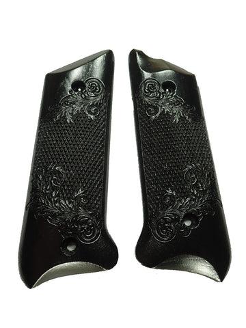Ebony Floral Checker Ruger Mark II/III Grips Checkered Engraved Textured