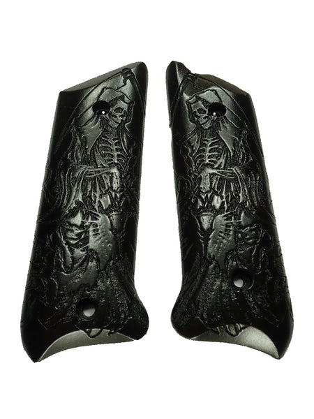 --Ebony Grim Reaper Ruger Mark II/III Grips Checkered Engraved Textured
