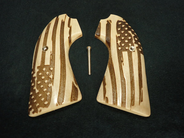 --Maple American Flag Ruger Vaquero Bisley Grips Engraved Textured