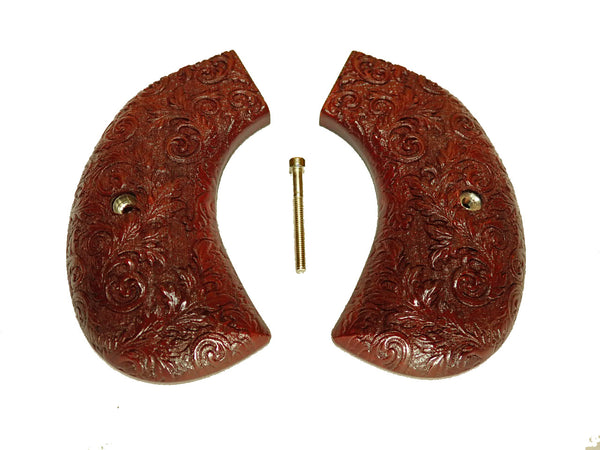 --Rosewood Floral Scroll Ruger Vaquero Birdshead Grips Engraved Textured
