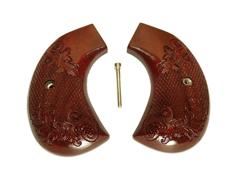 --Rosewood Floral Checkered Ruger Vaquero Birdshead Grips Engraved Textured
