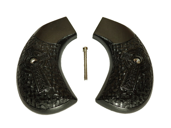 Ebony Celtic Cross Ruger Vaquero Birdshead Grips Engraved Textured