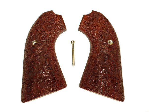 --Rosewood Floral Scroll Ruger Vaquero Bisley Grips Engraved Textured