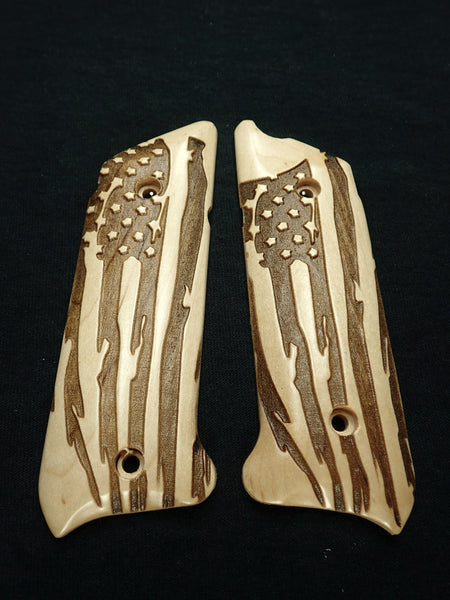 Maple American Flag Ruger Mark IV Grips Checkered Engraved Textured