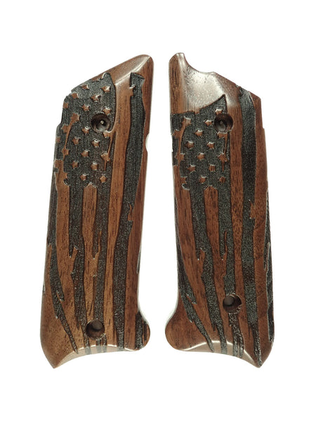 Walnut American Flag Ruger Mark IV Grips Checkered Engraved Textured