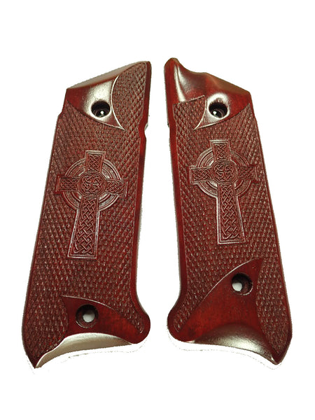 --Rosewood Celtic Cross Ruger Mark IV Grips Checkered Engraved Textured #1