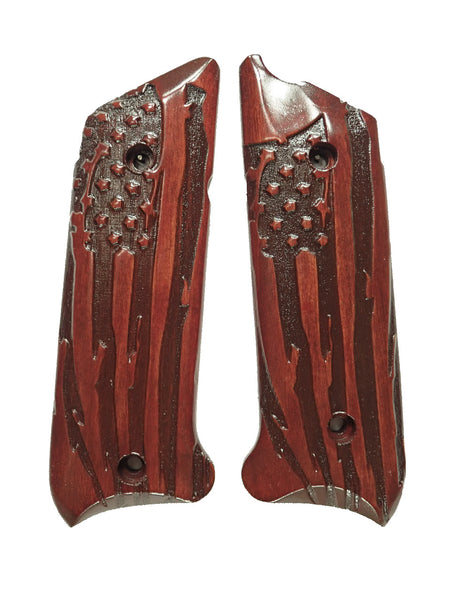 --Rosewood American Flag Ruger Mark IV Grips Checkered Engraved Textured
