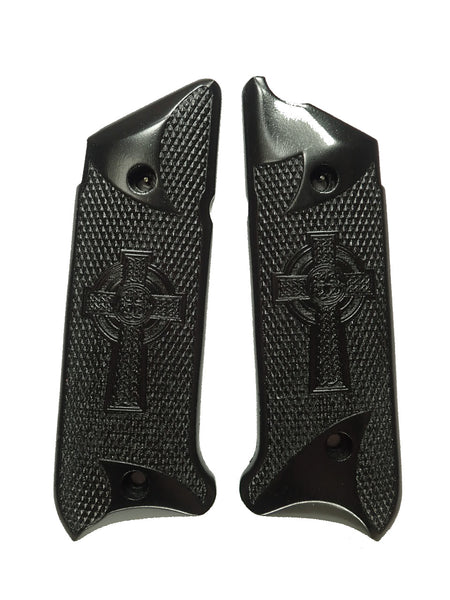 --Ebony Celtic Cross Ruger Mark IV Grips Checkered Engraved Textured