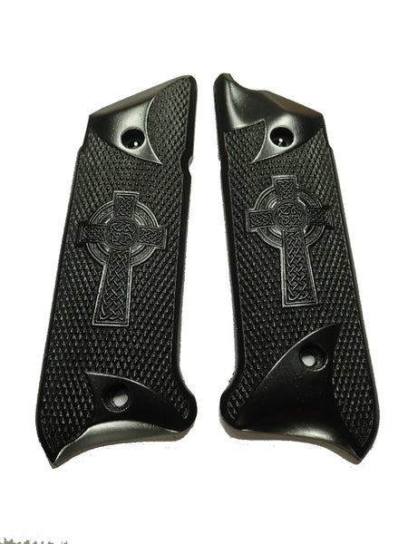 --Ebony Celtic Cross Ruger Mark IV Grips Checkered Engraved Textured