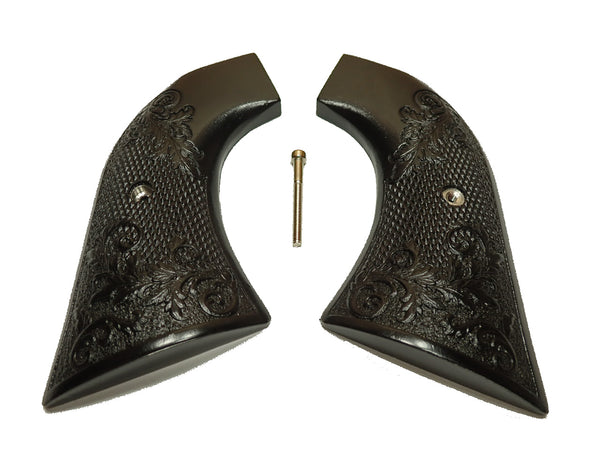 --Ebony Floral Checkered Ebony Ruger Super Blackhawk Grips Engraved Textured