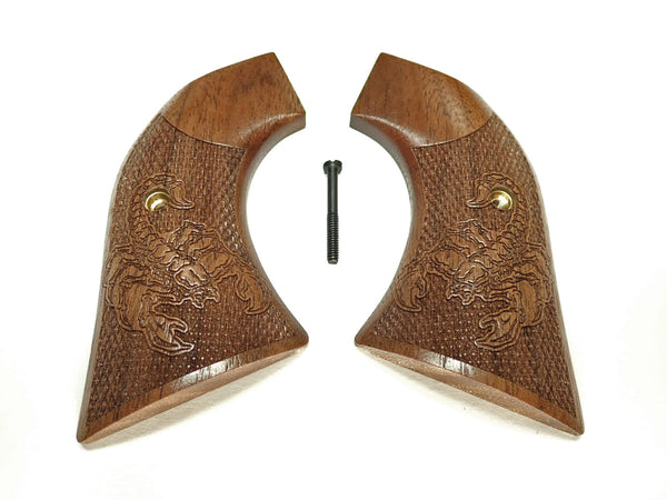 Walnut Checkered Scorpion Engraved Ruger Vaquero/Blackhawk/Wrangler Grips Textured