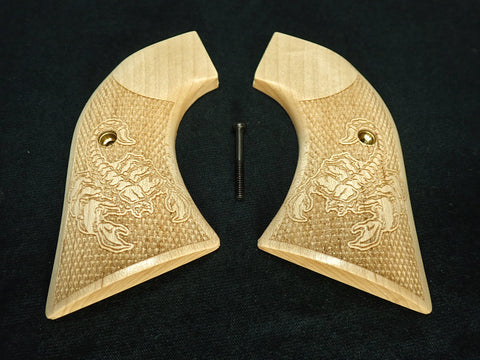 Maple Checkered Scorpion Engraved Ruger Vaquero/Blackhawk/Wrangler Grips Textured