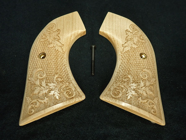 Maple Checkered Floral Engraved Ruger Vaquero/Blackhawk/Wrangler Grips Textured