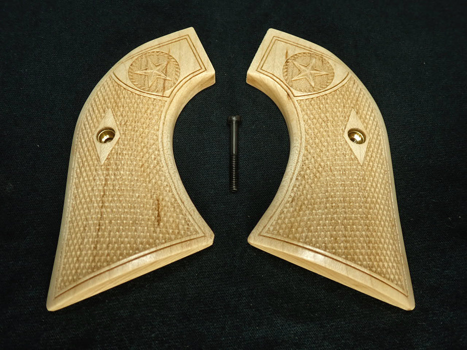 Maple Checkered Texas Star Ruger Vaquero/Blackhawk/Wrangler Grips
