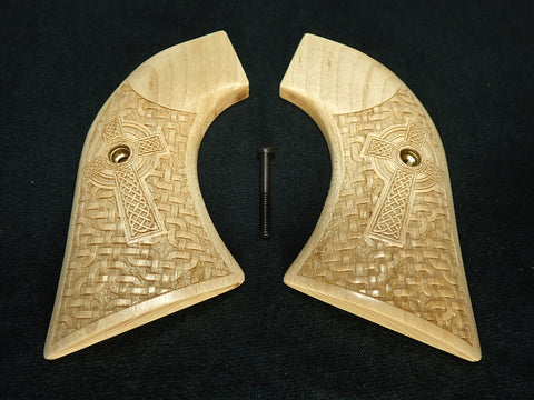 --Maple Braided Celtic Cross Engraved Ruger Vaquero/Blackhawk/Wrangler Grips Textured
