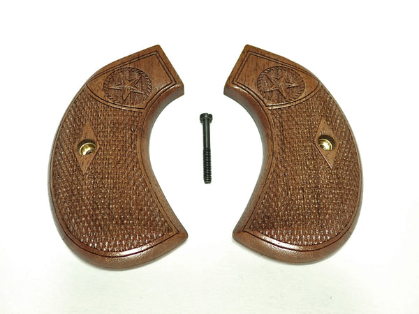 Walnut Checkered Texas Star Ruger Vaquero Birdshead Grips Engraved Textured