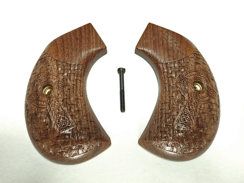 --Walnut Celtic Cross Ruger Vaquero Birdshead Grips Weaved Engraved Textured