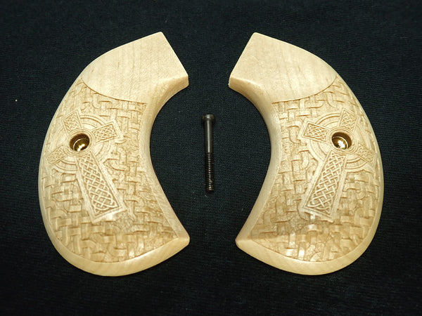 Maple Braided Weave Celtic Cross Ruger Vaquero Birdshead Grips Engraved Textured