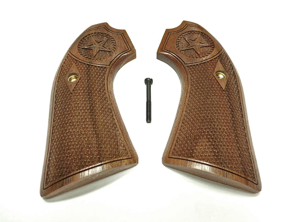 Walnut Texas Star Ruger Vaquero Bisley Grips Checkered Engraved Textured