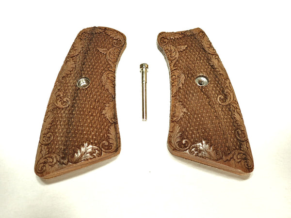 Walnut Checkered Floral Ruger Gp100 Grip Inserts