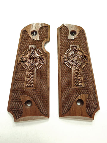 --Walnut Celtic Cross Rock Island 380 1911 Grips