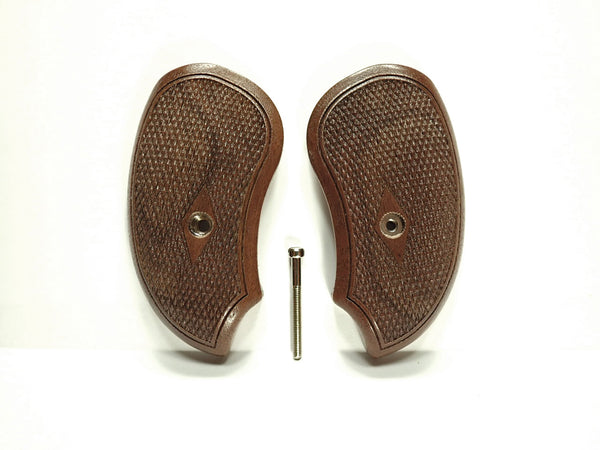 --Walnut Checkered Bond Arms Derringer Grips Engraved Textured