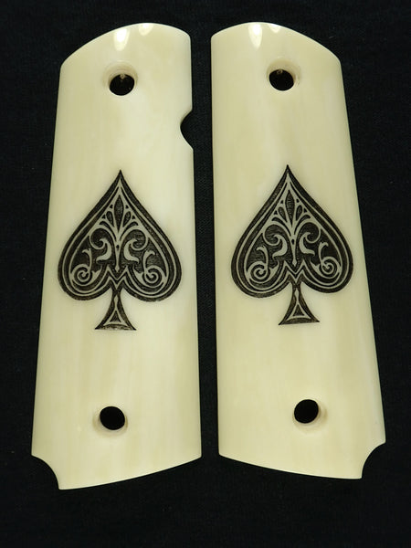 Ivory Spade Engraved 1911 Grips (Full Size) Textured