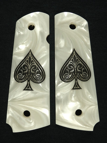 Pearl Spade Engraved 1911 Grips (Full Size)