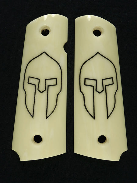 Ivory Spartan Engraved 1911 Grips (Full Size) Textured