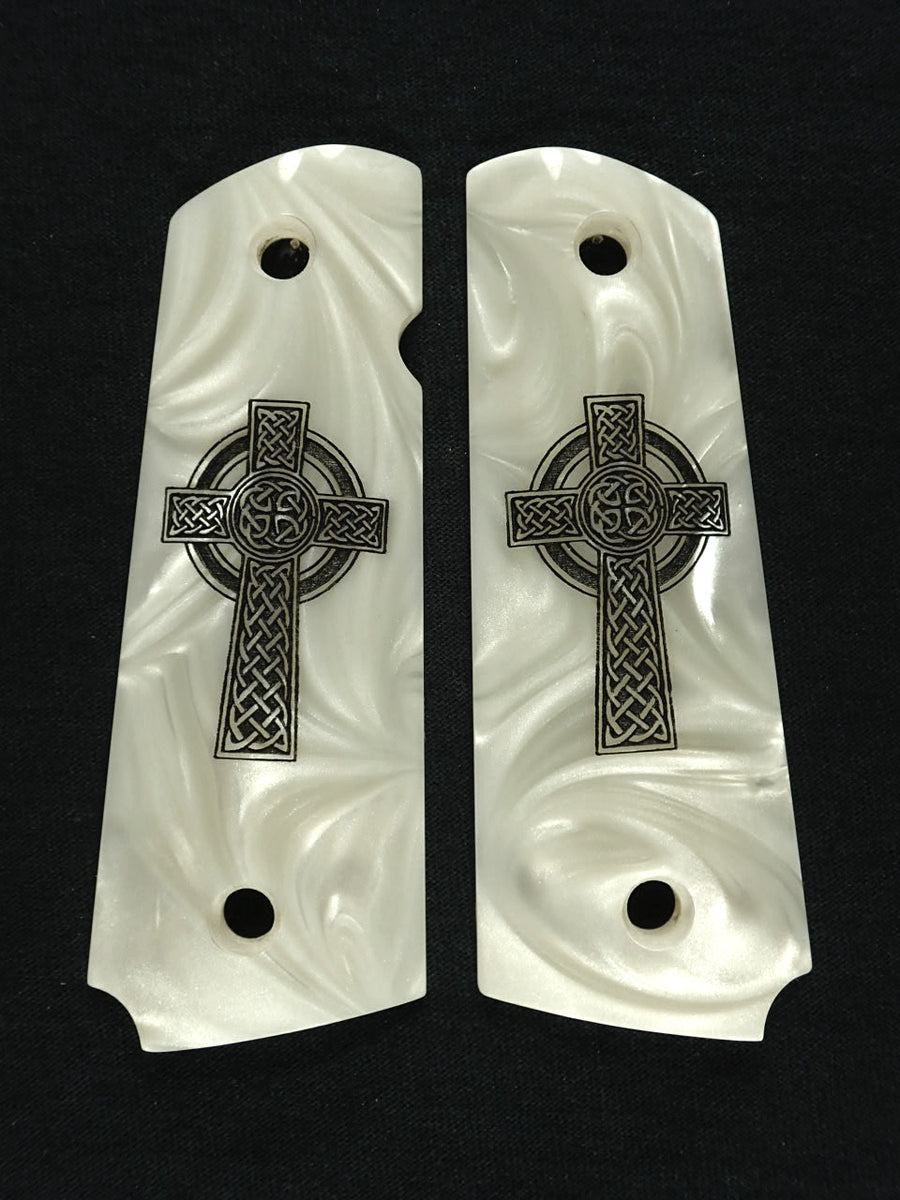 Pearl Celtic Cross 1911 Grips (Full Size) — LS Grips