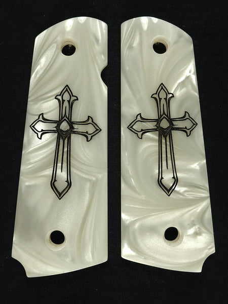 Pearl Cross Engraved 1911 Grips (Full Size)