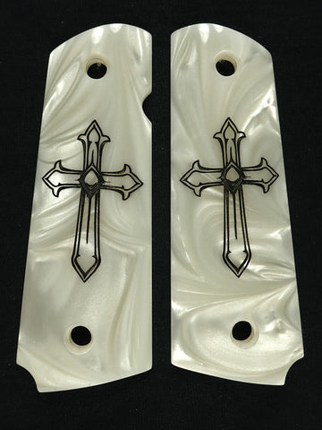 Acrylic Pearl Black 1911 Gun Grips With Texas Star