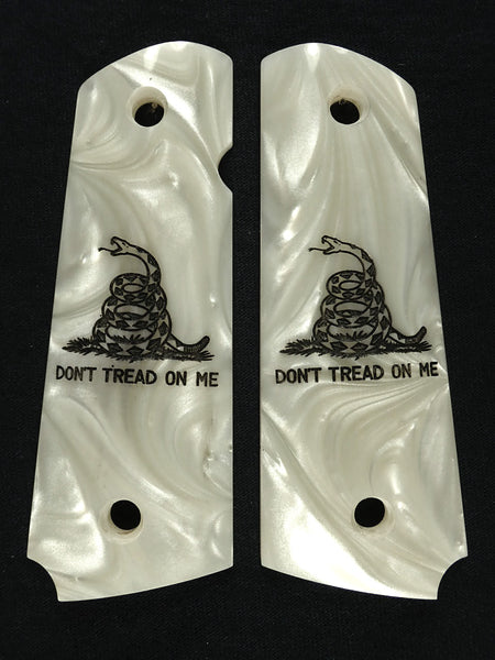 Pearl Don't Tread on Me Engraved 1911 Grips (Full Size)