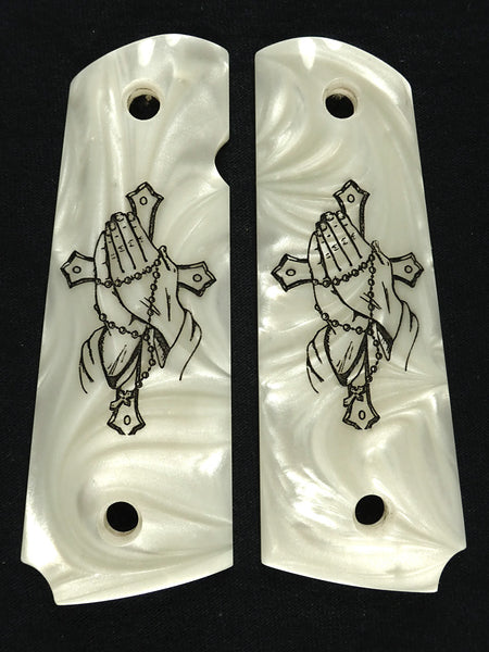 Pearl Praying Hands Engraved 1911 Grips (Full Size)