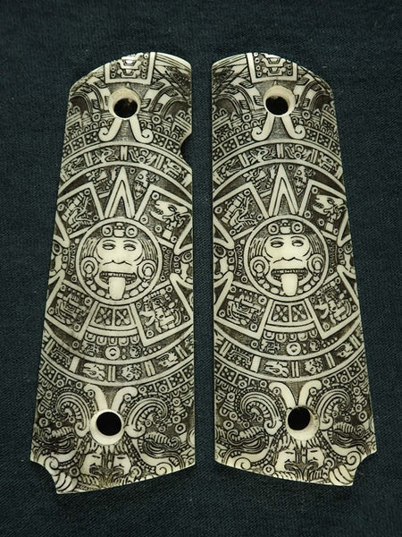 Ivory Aztec Calendar Engraved 1911 Grips (Full Size) Textured