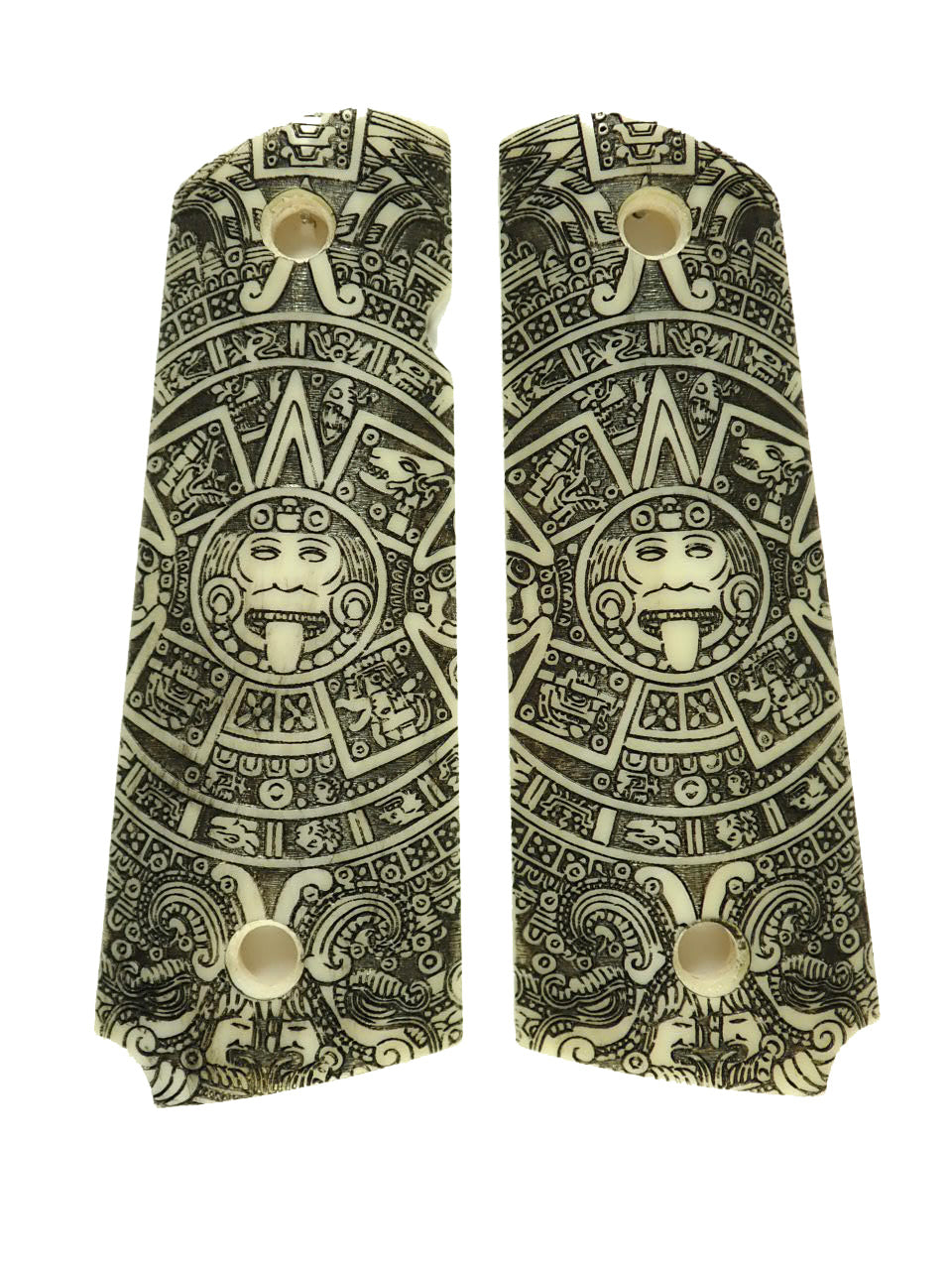 Faux Ivory Aztec Calendar 1911 Grips (Full Size) — LS Grips