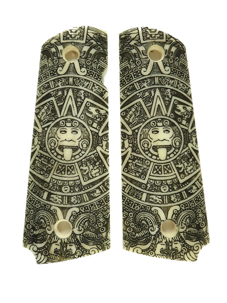 Ivory Aztec Calendar Engraved 1911 Grips (Full Size) Textured