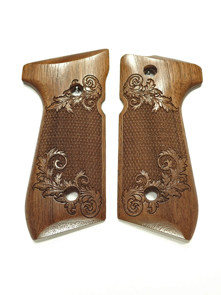 --Walnut Floral Checker Beretta 92fs Grips