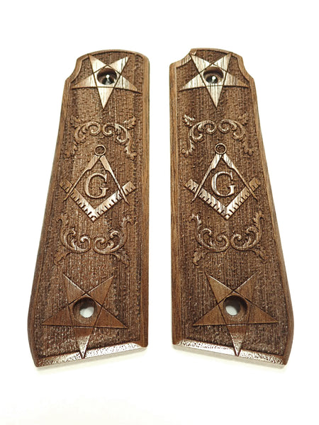 Walnut Masonic Ruger Mark IV 22/45 Grips Engraved Textured