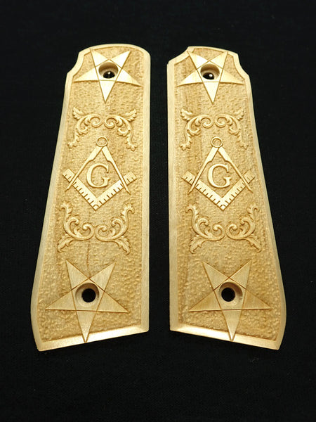 --Maple Masonic Ruger Mark IV 22/45 Grips Engraved Textured