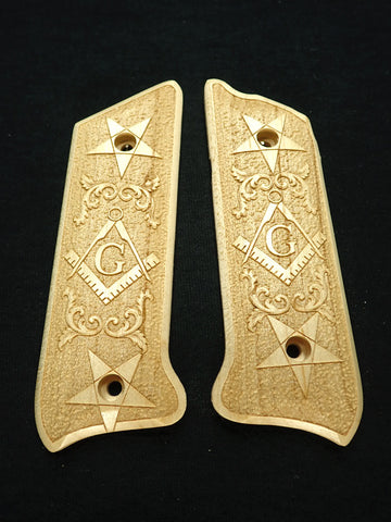 --Maple Masonic Ruger Mark II/III Grips Engraved Textured