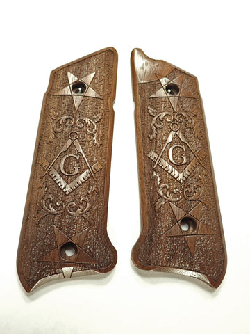 Walnut Masonic Ruger Mark IV Grips Engraved Textured