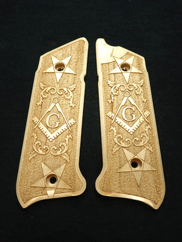 Maple Masonic Ruger Mark IV Grips Engraved Textured
