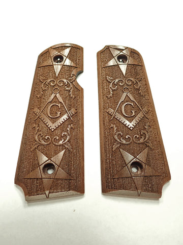 --Walnut Masonic Rock Island 380 1911 Grips