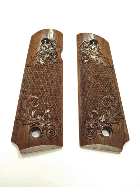 --Walnut Floral Checker Grips Compatible/Replacement for Browning 1911-22 1911-380 Grips