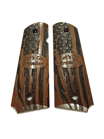 Walnut "Lets Go Brandon" 1911 Grips (Full Size)