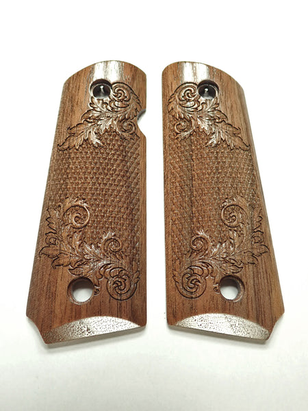 --Walnut Floral Checker 1911 Grips (Compact)