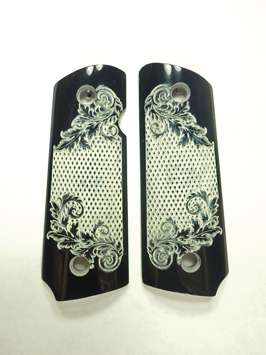 Black & White Floral Checkered 1911 Grips (Compact)